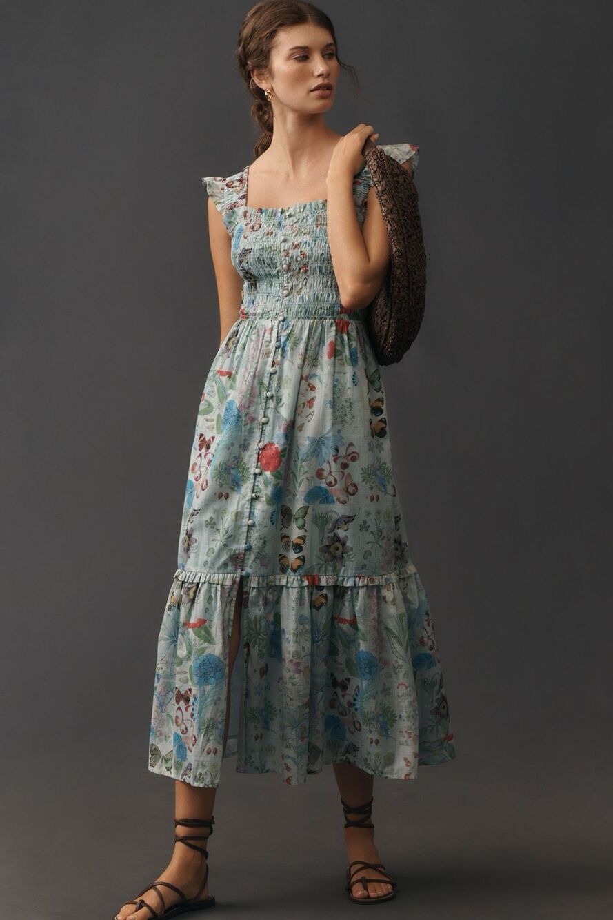 New Anthropologie Peregrine Square-Neck Midi Dress Size M